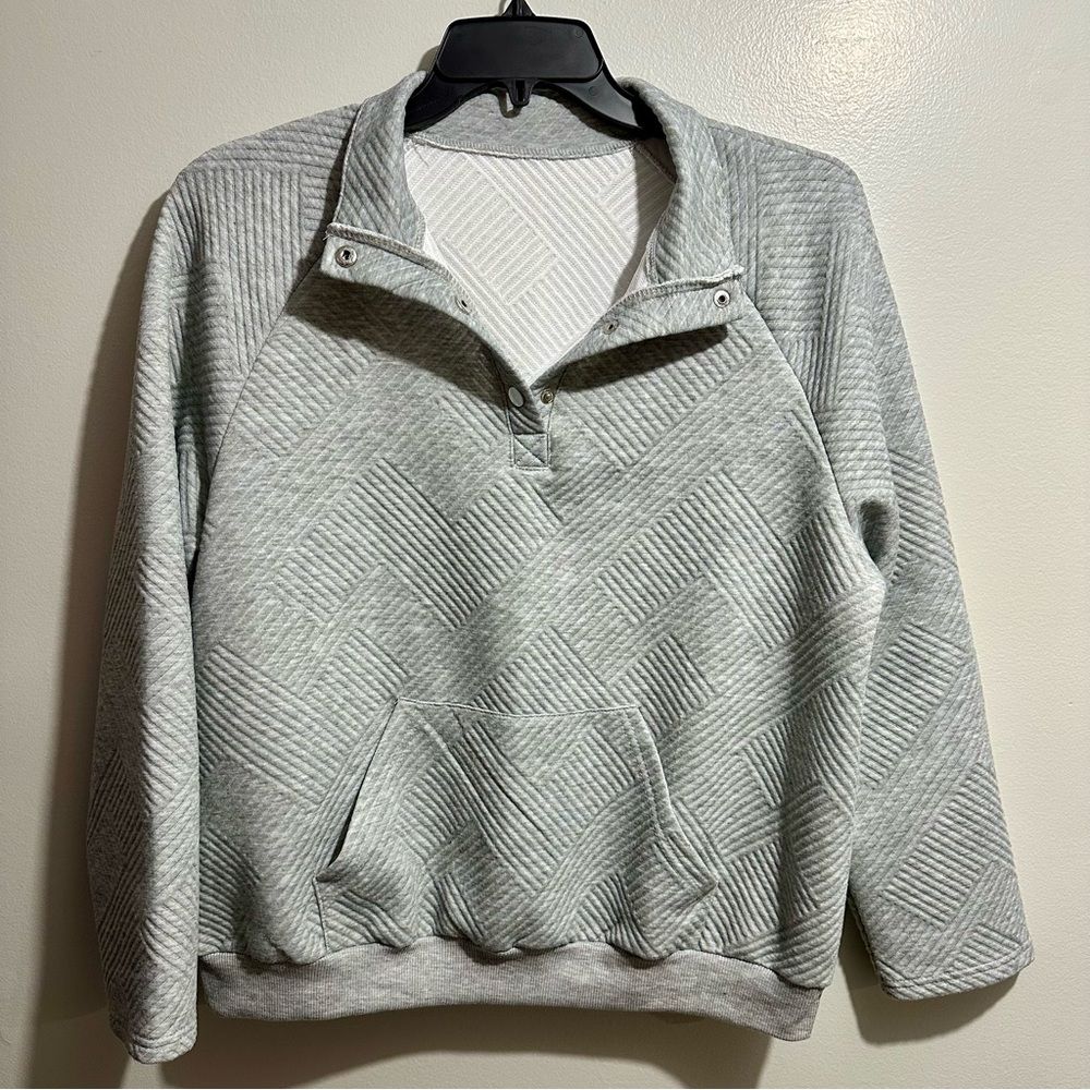 Gray Patterned Pullover Sweatshirt Polo 966